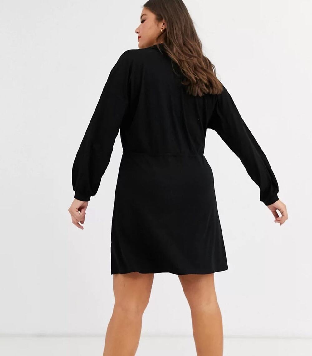 NWT ASOS DESIGN Curve long sleeve mini wrap sexy dress in black size 14